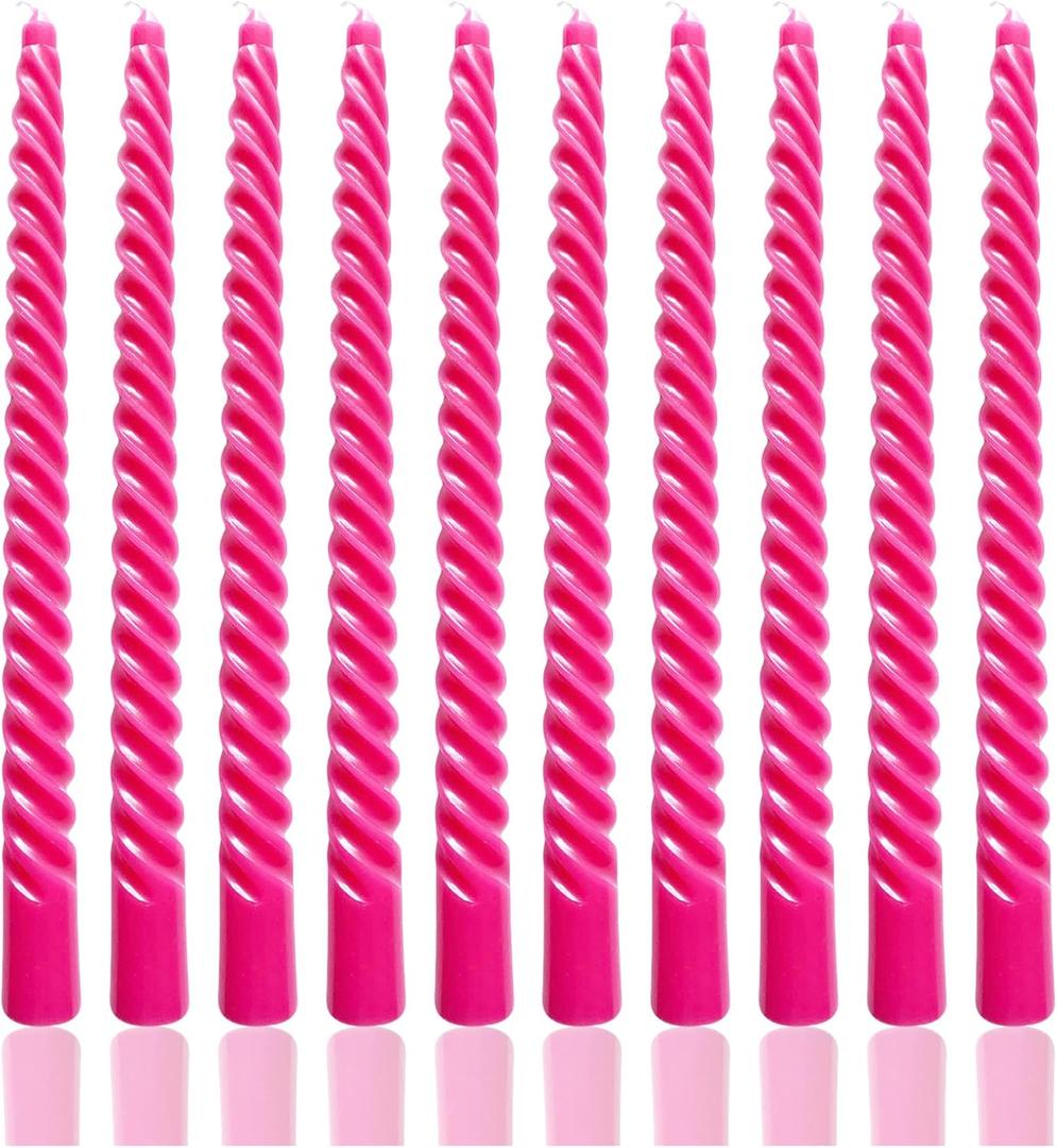 10 Inch Hot Pink Taper Candle Set, 10 Pack Unscented Dripless Candlesticks for Family Dinner Parties Wedding Home Decoration Picnic