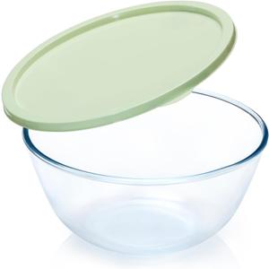 NUTRIUPS 4.7 Quart Large Glass Mixing Bowl with Lid, Deep Big Glass Bowl Large Salad Bowl (Green)
