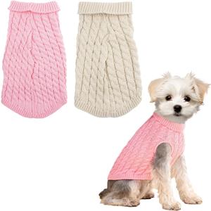 2 Pieces Dog Sweaters for Medium Dogs Girl boy, Knitted Chihuahua Sweater Yorkie Dachshund,Dog Sweaters for Small Dogs Girl Male Fall Winter Puppy CatMedium (Pink+beige)