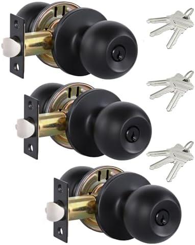 Lanwandeng (4Pack) Black Door Knobs with Lock and Keys, Interior/Exterior Door Knob for Bedroom or Bathroom, Entry Door Handle Locks