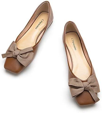 C.Paravano Flats for Women | Square Toe Shoes | Ballet Flats | Dressy Women Shoes(Size 9,Brown)