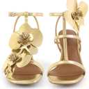 LACIKOSZ Floral High Heels Womens Strappy Sandals Wedding Bride Dressy Shoes Open Toe Ankle Strap Sandals, Size 9 