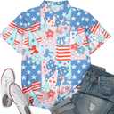 QLIPIN Hawaiian Shirt for Women Floral Tropical Button Down Shirts Summer Beach Blouse Hawaii Button Up Short Sleeve Top (Blue, L)