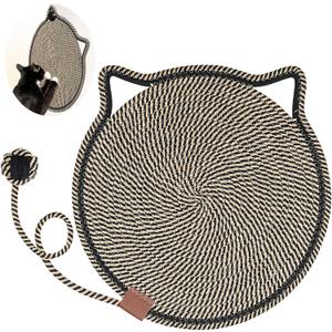 Cat Scratcher Mat, Natural Cotton Rope Cat Scratch Pad, 15.7'' Round Horizontal Floor Cat Scratching Pads for Indoor Cats, Cat Furniture Protector for Wall, Couch, Carpets, Sofas (Black)