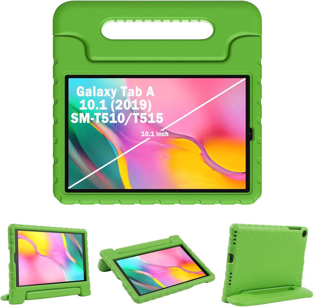 Kids Case for Samsung Galaxy Tab A 10.1 (2019) Model SM-T510/T515, Light Weight Shockproof Kids-Friendly EVA Protective Cover with Convertible Stand Handle, Green