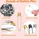 2 x 600 Pcs Safety Pins Assorted, 4 Sizes Large and Small Safety Pins for Clothes,Black Gold Silver Safety Pin Rust Resistant for Art,Crafts, Sewing and Jewelry Making
