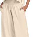 PrinStory Summer 2 Piece Outfits for Women Cotton Pajama Sets Wide Leg Pants Lounge Sets Tracksuits Loungewear, Medium 