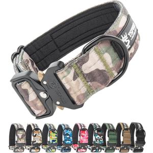 TSPRO Premium Dog Collars Tactical Dog Collar with Patch and Heavy Duty Quick-Release Metal Buckle Durable Thick and Adjustable for Medium to Large Dogs (Military Green M)