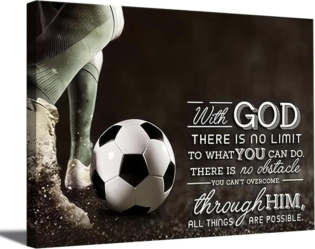Soccer Inspirational Canvas Wall Art Motivational Quotes Picture Painting Wall Decor Christian Boy Everything is Possible Poster Print for Sports Lovers Bedroom Study Office Artwork Home Decoration