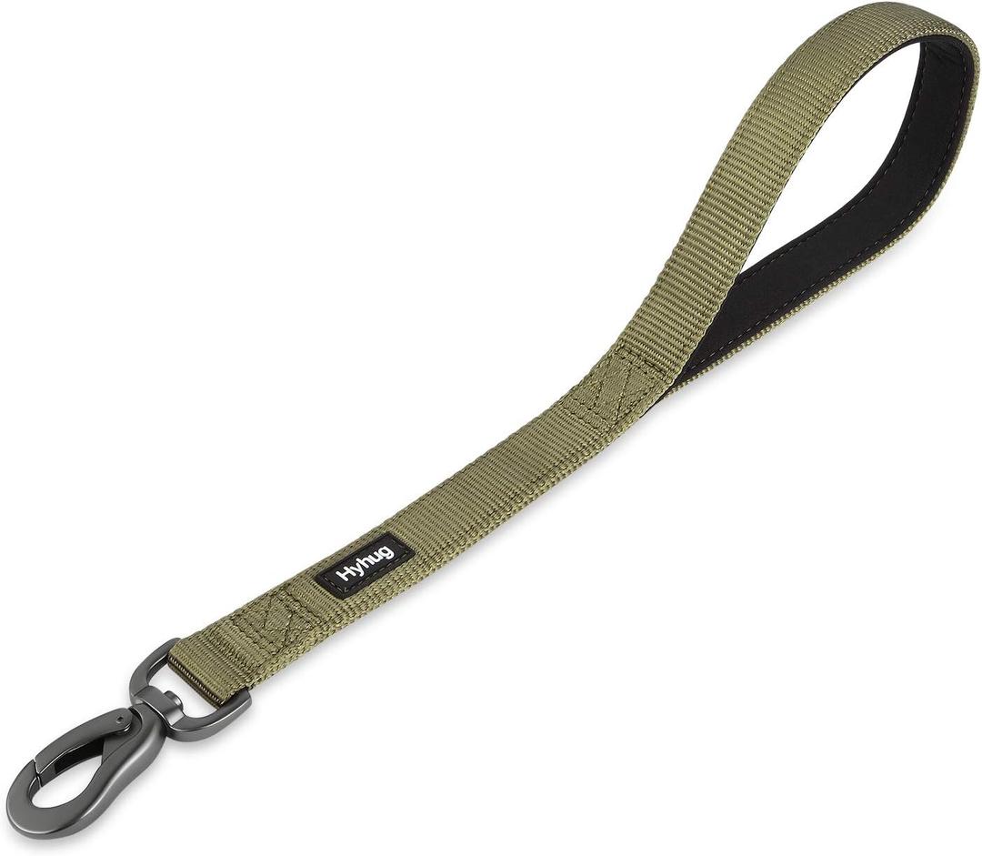 Hyhug Short Dog Leash Heavy Duty Nylon with Comfortable Padded Handle, Durable Training Pet Leashes for Small Medium Large Dogs (18 Inches, Military Green)