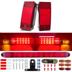 Boat Trailer LED Lights Kit - 8x3 Submersible IP68 Waterproof Tail Lights - DOT Approved 12V Stop/Turn/License Plate Lights - 29ft Wiring Harness, Full Replacement for Marine, Utility, RV