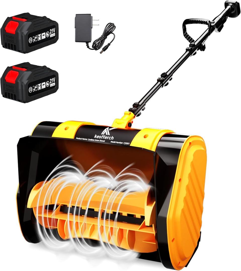 Cordless Snow Shovel, 21V Brushless Motor, 4.0AH Electric Snow Blower, 14" Clearing Path - 26 ft Throwing Distance for Sidewalk, Deck & Patio(2 * 4.0Ah Battery & Quick Charger Included)