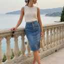 Allegra K Women's Jean Skirts Split Casual High Waist Bodycon Denim Pencil Skirt (White) Small
