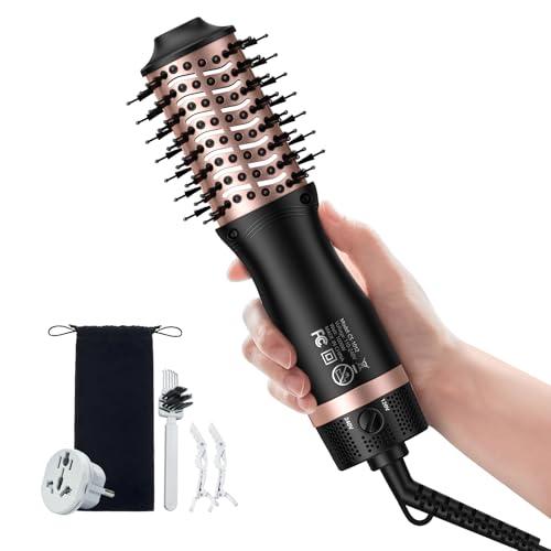 slopehill Mini Travel Dual Voltage Hair Dryer Brush,1000 Watts Hot Air Brush with European Plug, Ionic Hair Dryer and Styler for Women, Oval Barrel 2 Heat & 2 Speed Settings for International Travel