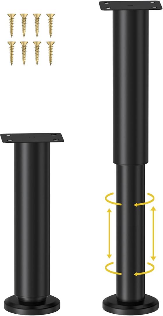 Wlrrcwdttc 2 Pcs Adjustable Height Bed Support Legs for Bed Frame/Bed Center Slat, Metal Adjustable Furniture Legs 7.08-12.2 inch for Bed/Sofa/Cabinet/Couch/Dresser/Table, Heavy Bed Replacement Legs