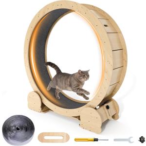 FansaFurn Cat Exercise Wheel for Indoor Cats – 46" Running Treadmill with Felt Track, Perfect for Small & Adult Cats, Natural Wood Color