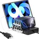 85W Charging Station for Multiple Devices,7 Port USB Charger Stations with 2 AC, 2 USB C, 3 USB A,Family Multi-Device Organizer Charging Dock -Designed for iPhone iPad Android Cell Phone Tablet,Black