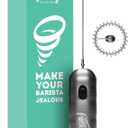 Milk Frother for Coffee, 2 Speed Handheld, Battery Operated, Stainless Steel Drink Mixer & Mini Foam Maker - Electric Whisk for Coffee, Lattes, Hot Chocolate, and Shakes