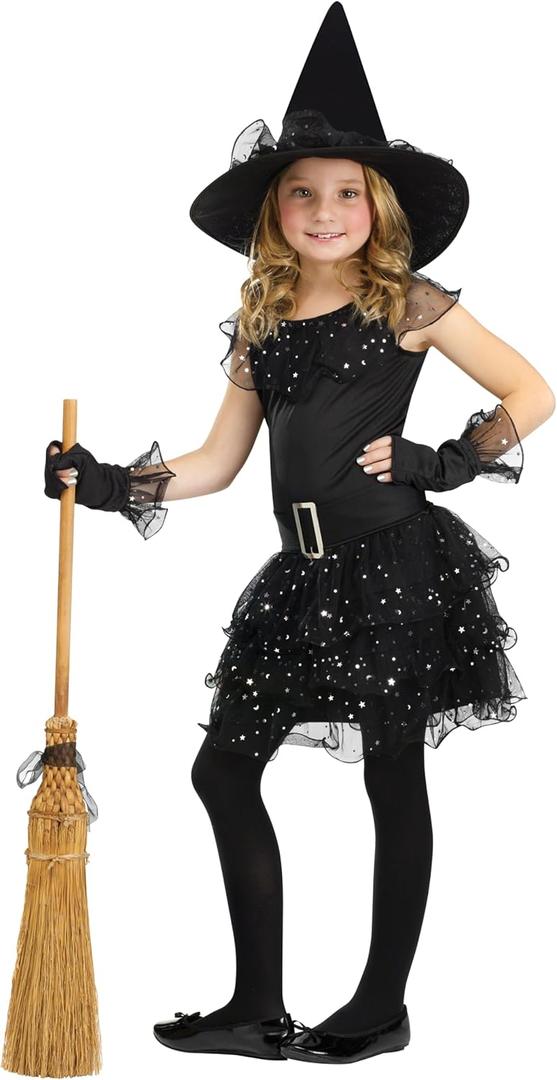 Fun World Glitter Witch Costume, Large 12-14, Black