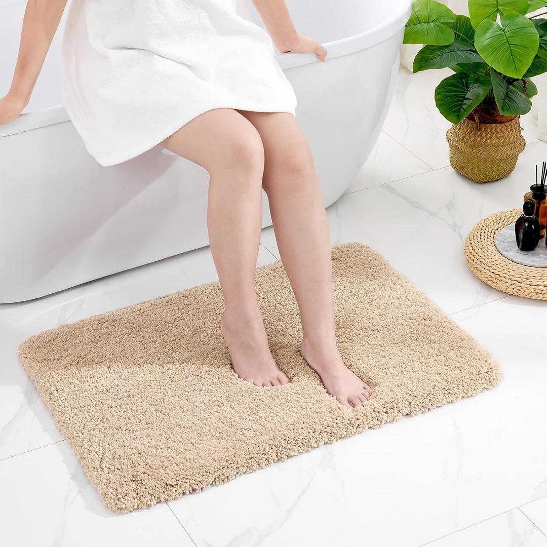 Beige Bathroom Rug 24x36 Non Slip Fluffy Bath Mat for Bathroom Floor Washable Plush Luxury Bath Rug for Tub Soft Shaggy Absorbent Shower Sink Mat Beige