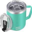 WETOWETO 14 oz Coffee Mug, Vacuum Insulated Camping Mug with Lid, Double Wall Stainless Steel Travel Tumbler Cup, Coffee Mugs Outdoor, Powder Coated Aquifer Blue