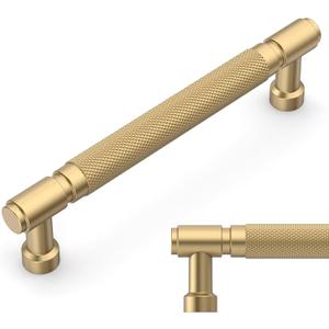 Amerdeco 10 Pack Champagne Bronze knurled Cabinet Pulls 5 Inch(128mm) Hole Center Drawer Pulls Cabinet Hardware Kitchen Cabinet Handles for Bathroom ZH0072