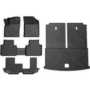 LASFIT Floor Mats & Backrest Mats & Cargo Mats for Volkswagen VW Atlas 2020-2025 (Only for 7 Passenger Bench Seating), All Weather TPE Custom Fit Floor Liners for VW Atlas Full Set Car Mats, Black