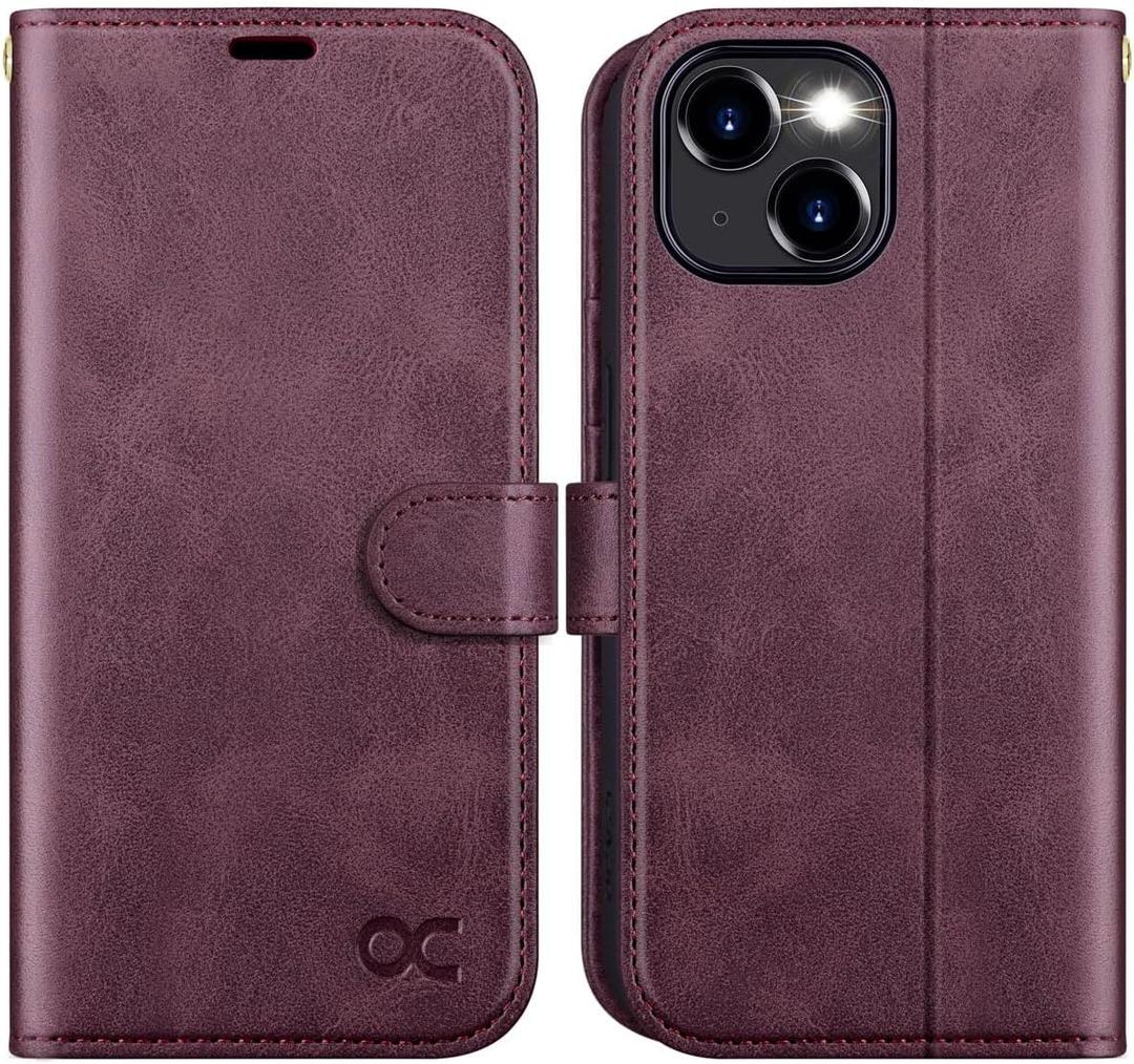 OCASE Compatible with iPhone 15 Wallet Case, PU Leather Flip Folio Case with Card Holders RFID Blocking Kickstand [Shockproof TPU Inner Shell] Phone Cover 6.1 Inch 2023, Mulberry