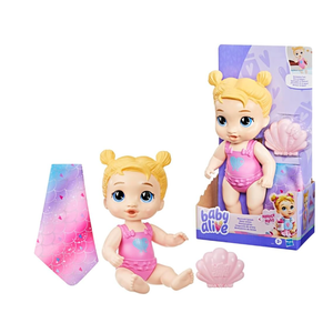 Baby Alive Mermaid Splash Harper Hugs Waterplay Doll, Blonde Hair, 11 Inches, Water Safe Toys for 3 Year Old Girls and Boys & Up,Nurturing Dolls, Pre-school