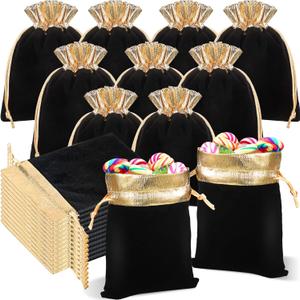 Frienda 30 Pcs Velvet Drawstrings Gift Bags 6 x 5 Inch Jewelry Pouches Drawstring Candy Bags Bolsitas para Recuerdos Velvet Party Favors Present Pouch for Christmas(Black)