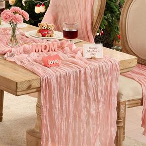 12 Pack Dusty Pink Table Runner Graduation Cheesecloth120 Inch Boho Rustic Gauze 10 FT Cheese Cloth Table Runners Decorations for Mother's Day Birthday Baby Shower Wedding Holiday Home Party Decor