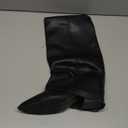 Knee High Boots Women, Fold Over Shark Boots Pointed Toe block heels Wide CalfMinimalist Street Style Faux Leather Boots for Fall & Winter (Size 8.5, Black)