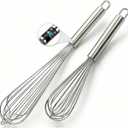18/10 Stainless Steel Large Whisk Set of 2, 15.5 inch Heavy Duty Long Whisk and 12 inch Whisks, Suitable for Deep Pots or Big Bowl, Mixing, Beating, Blending