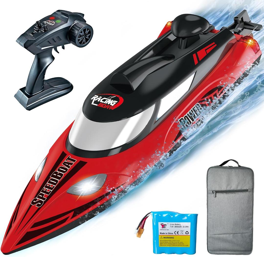 REV-UP 18" Large Remote Control Boat - Fast Speed RC Boats for Adults 21+ MPH with Travel Bag, Self-Righting Remote Control Boat for Adults, 2.4GHz Racing RC Boats with LED Lights, Medium