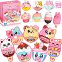 28 Pack Valentines Cards for Kids, Valentine Dessert Squishy Toys with Cards, Classroom Exchange Prizes & Party Favors, Kids Valentines Day Cards, Ideal Valentine Gifts for Boys Girls (Deep pink)