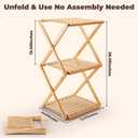 3-Tier Bamboo Folding Shelf, Multi-Purpose Storage Rack for Shoes, Plants, Camping Gear, Entryway, Closet, Bedroom, Hallway & Outdoor Use, Space-Saving Foldable Organizer