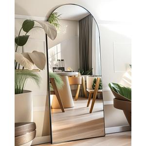 BEVERDY Full Length Mirror, Arched Floor Mirror with Stand, 26"x68" Oversized Floor Mirror, Wall Mirror Full Length Freestanding, Wall Mounted Mirror for Bedrooom Living Room, Black
