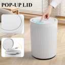 JiatuA Small Bathroom Trash Can with Lid, 2.1 Gallon Garbage Can with Pop-Up Lid Trash Bin Round Wastebasket for Kitchen Bedroom Office Living Room Toilet College Dorm, White