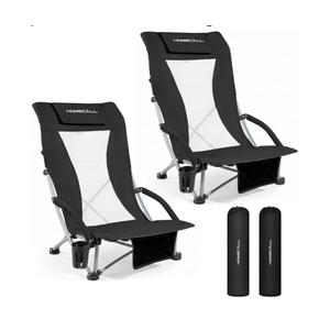 2 Pack Low Beach Chairs for Adults with High Back, Support 400LBS
Portable Beach Chair with 3-Position Adjustable Upper Backrest, Neck Support & Cup Holder for Beach, Caming, Black
