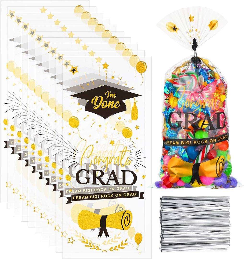 Boao 150 Pieces 2026 Graduation Cello Treat Bags Congrats Graduates Candy Goodie Bags with Silver Twist Ties for Grad Party Gift Decorations Favors