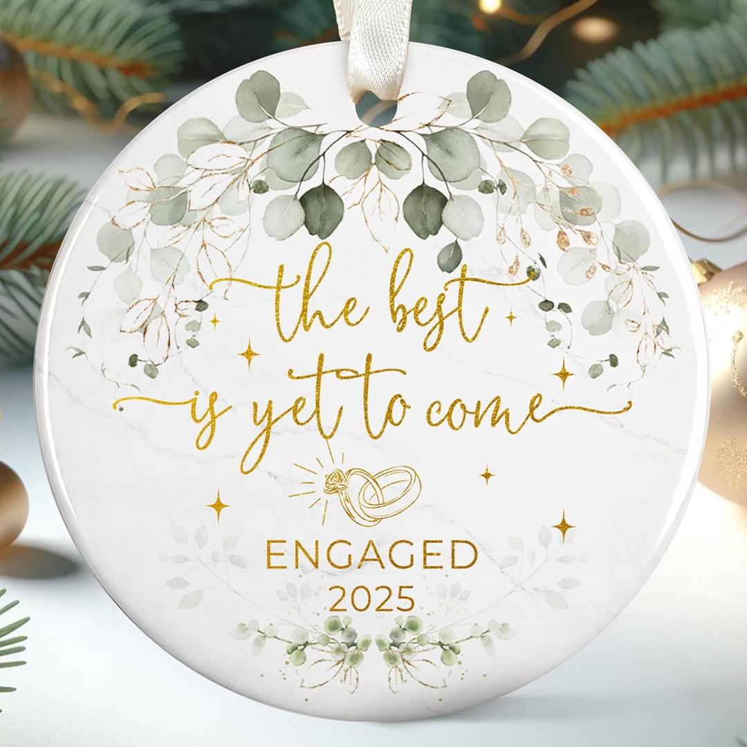 Engagement Ornament 2025 - Engagement Gifts for Couples, Her, Bride to Be, Newly Engage Couple - Just Engaged Gift for Friends, Women, Fiance - Ceramic First Christmas Engaged Ornament 2025