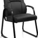 CLATINA Leather Guest Chair with Padded Arm Rest for Reception Meeting Conference and Waiting Room Side Office Home Black with Sled Base 1 Pack