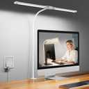 Woputne Desk Lamp with Clamp, with 5V 2A Adapter, LED Desk Lamp with Dual Head, 50 Light Modes, Computer Monitor Flexible Neck Lamp, Eye Protection Desk Lamps for Study, Office, Crafts, Draw(White)