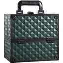 FRENESSA Makeup Case Makeup Box Cosmetic Train Cases Portable Make Up Artist Travel Case Storage Box 4 Trays with Dividers Lockable Hard Makeup Box Craft Nail Kits Case Drak Green (Vintage Dark Green)
