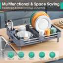 TOOLF Dish Drying Rack, Expandable Dish Rack for Kitchen Counter, Anti-Rust Dish Drainer, Sink Organization and Storage Essentials with Cutlery & Cup Holder, Gray