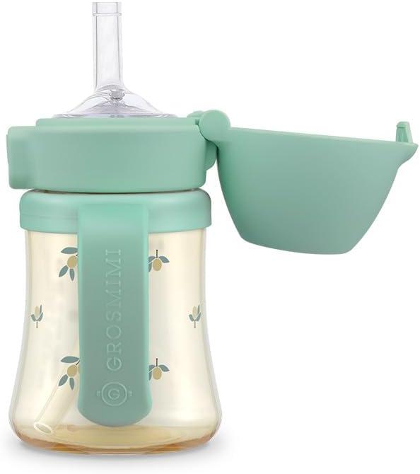GROSMIMI Flip Top Spill Proof Sippy Cup, PPSU, BPA Free, 6 oz, Stage 2 Straw for Toddlers (Olive)