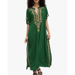 Women Embroidery Loose Kaftan Casual Beach Bathing Suit Cover Up Long Caftans Maxi Dress, (Large)