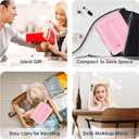 ESWU Travel Makeup Mirror with Light, Portable Folding Make Up Tabletop Mirrors with 10X Magnifying Mirror Rechargable 3 Colors Light Compact Vanity Mirror with Adjustable Stand (Pink)