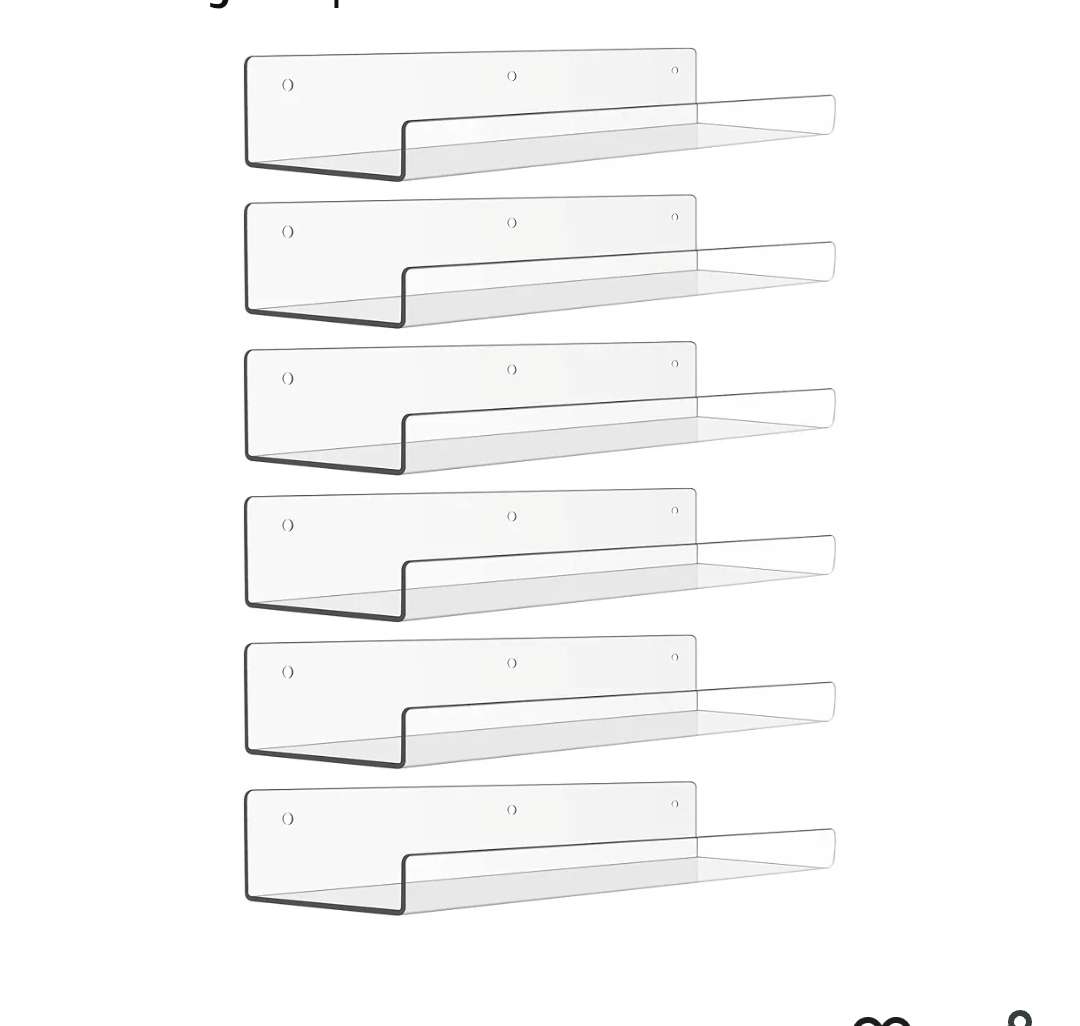 upsimples 6 Pack Acrylic Shelves for Wall Storage, 15" x 4“ Floating Bookshelves for Kids, Display Shelf Organizer for Bathroom, Bedroom, Living Room, Kitchen, Room Decor, Clear