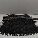 Womens Sparkle Rhinestone Fringe Skirt Elastic Waistband Short Mini Dress with Adjustable and Removable Belt (Small, Black)